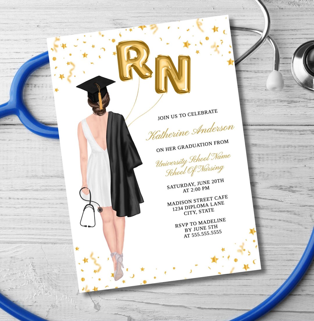 Nursing School Graduation Invitation, RN Graduation Party Invitation ...