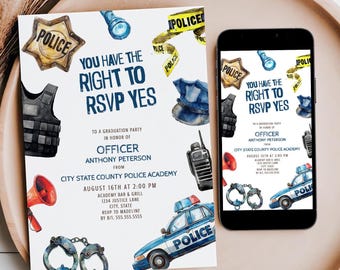 Police Graduation Party Invitation, Police Academy Graduation Invitation, Police Officer Graduation Party Invite Editable Template Digital