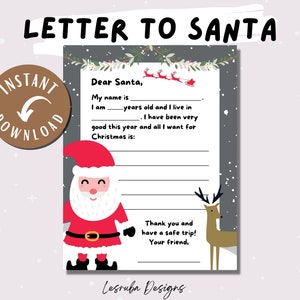 Brief an Santa Printable, Weihnachtswunschliste für Kinder Sofort Download Lieber Santa Vorlage Brief für Kinder Urlaub Digital Download Kids