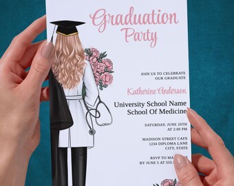 Medical School Graduation Invitation, Nurse Graduation Invitation, BSN RN or Doctor Graduation Invite, School of Medicine Graduation Party