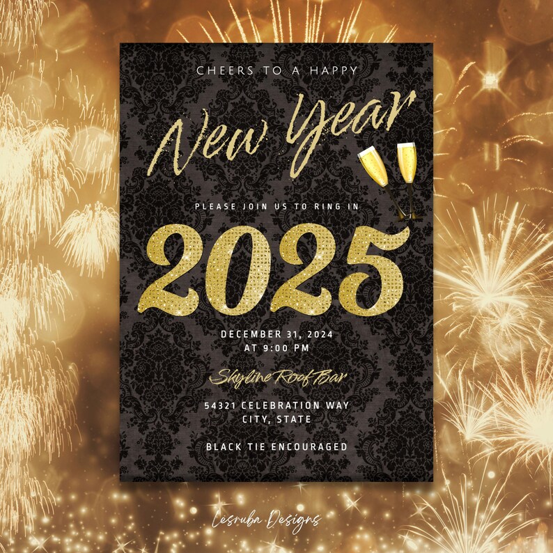 EDITABLE New Year's Eve Party Invitation Template, New Years Invitation ...