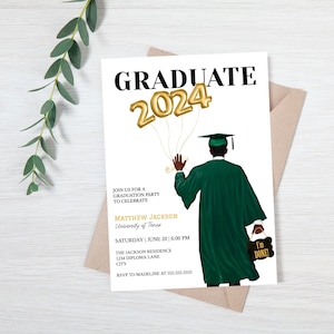 African-American Male Portrait Graduation Invitation, College Graduate Party Invitation, Grad Party Invite for Him Graduate Grad Invite