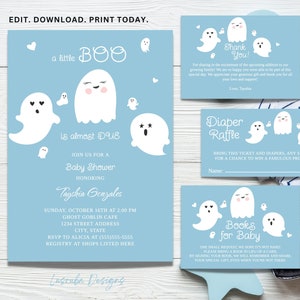 Zestaw zaproszeń na przyjęcie z okazji Halloween Baby Shower, zaproszenie na przyjęcie z okazji Baby Shower dla chłopca, zaproszenie na Halloween, przyjęcie z okazji Baby Shower z duchami, losowanie pieluch, książki dla dzieci
