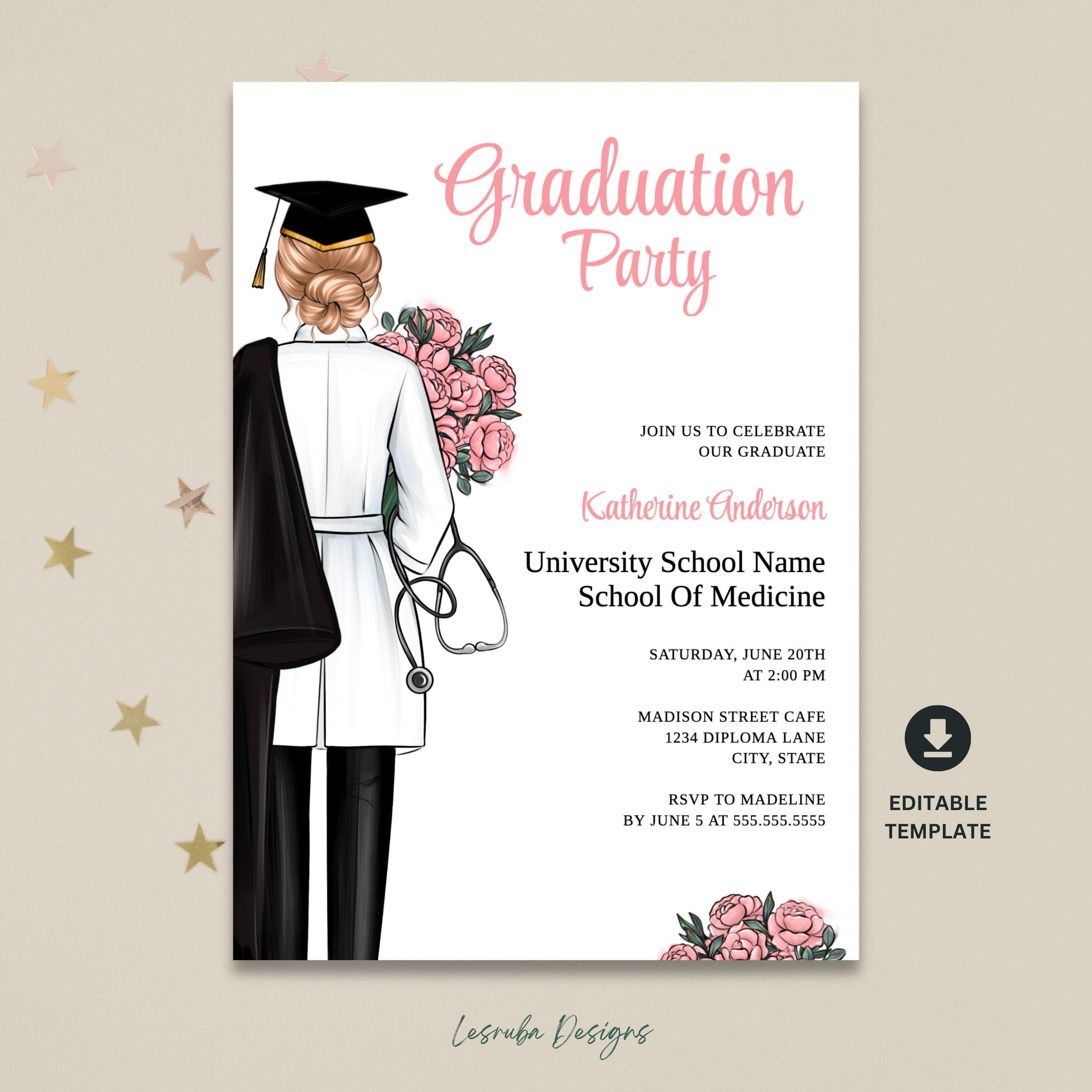 Medical School Graduation Invitation, Doctor of Medicine MD Graduation ...