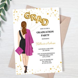 Graduation Invitation, Girl Female Graduation Party Invitation, College Graduation Invite, Graduation Editable Template