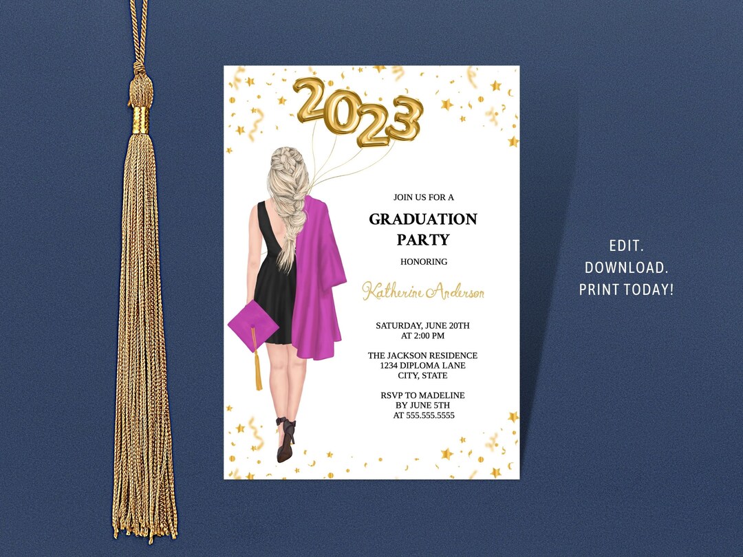 Graduation Invitation Custom Girl Female Graduation Party Etsy