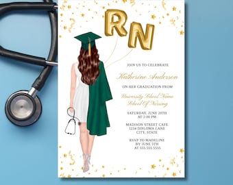 Graduierungseinladung für eine Krankenschwester, RN-Krankenschwester, Graduierung der Krankenschwester, Krankenschwester-Graduierte, diplomierte Vorlage für Pflegeschüler