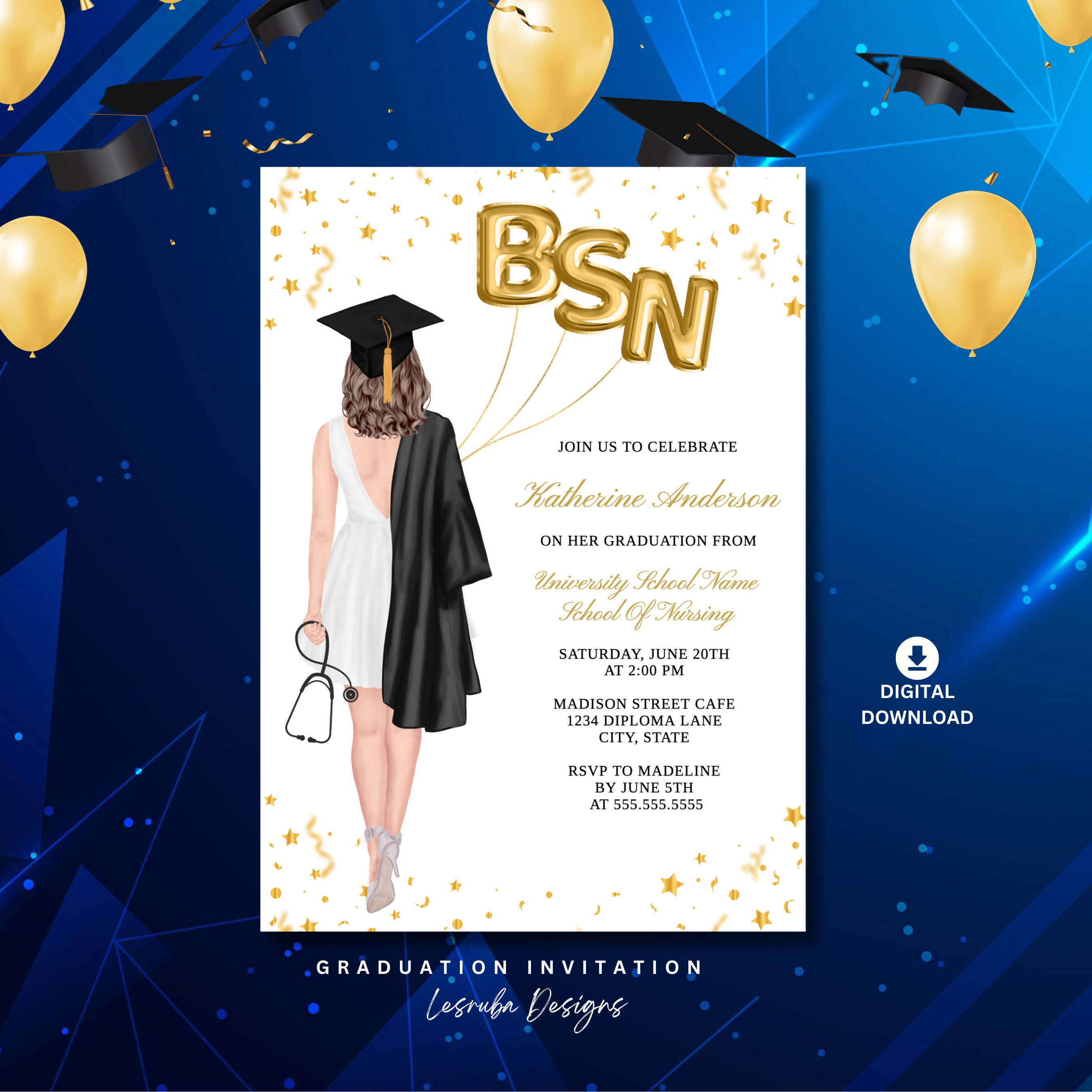 BSN Graduation Invitation, Nurse Grad Party Invite Template, Nursing ...
