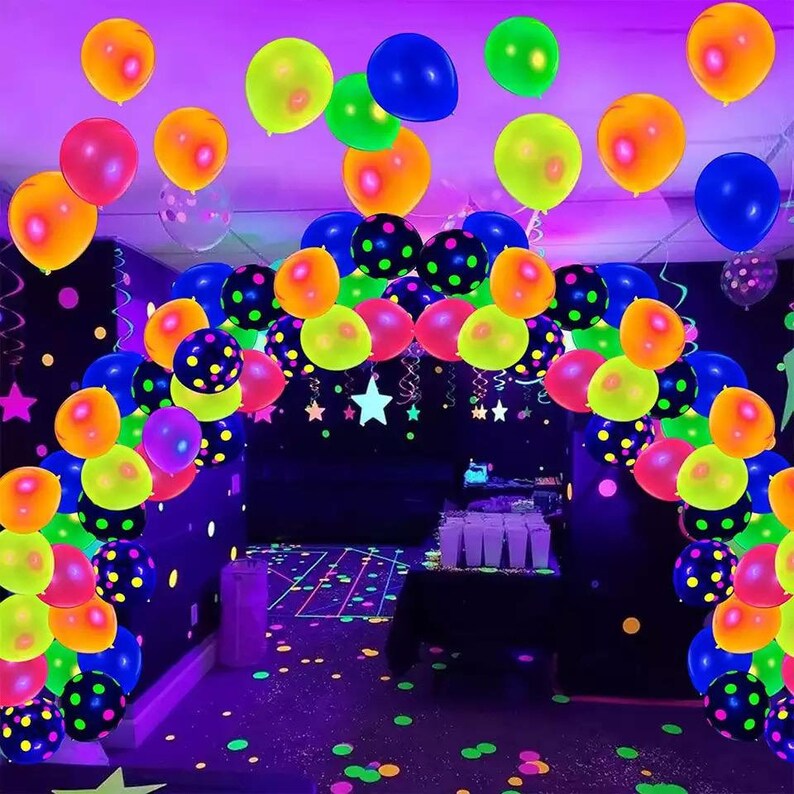 Neon Glow Birthday Balloons Neon Balloon Garland Black Etsy