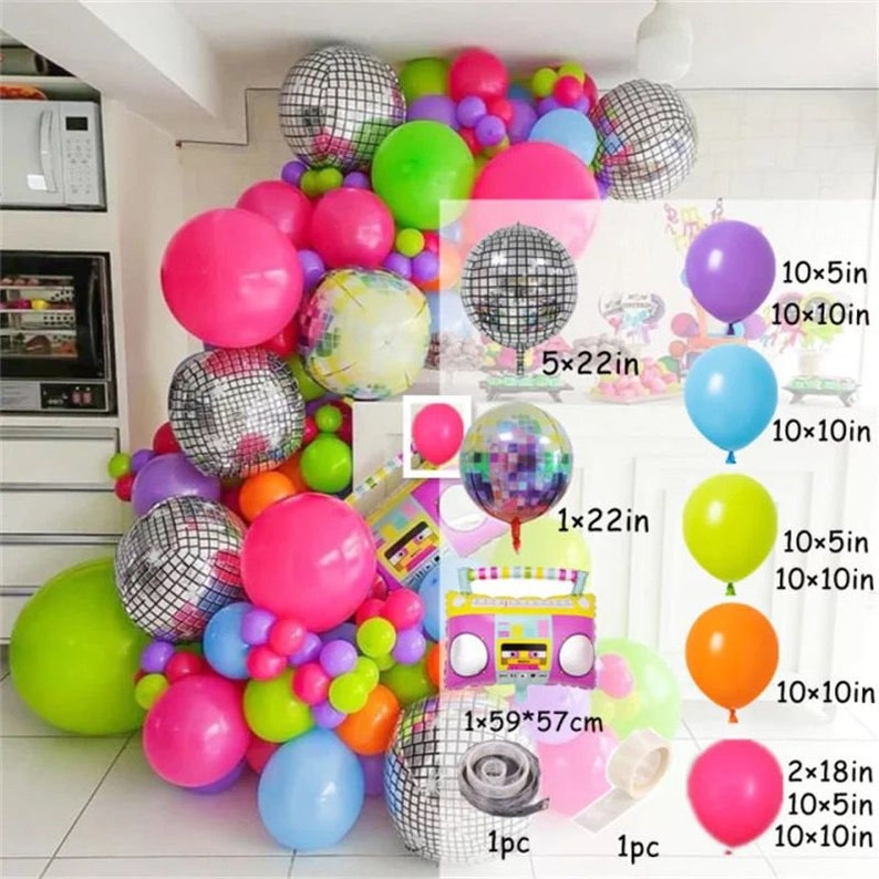 Retro Themed Balloon Garland Disco Ball Foil Balloons Etsy