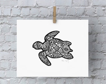 Wall art, Sea Turtle 8x10 print, hand drawn