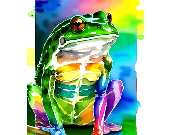 OSCAR, the Extravagant (12x18 Watercolor Rainbow Frog Print 254GSM)
