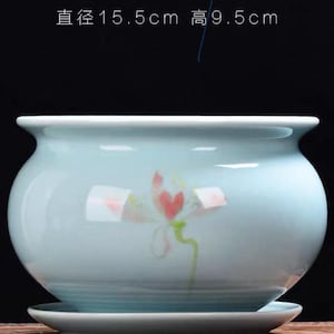 Lavender Grey Glaze Porcelain Pot with orchid image decoration pots