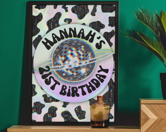 Space Cowgirl Birthday Party Sign: Disco Theme Decor (Digital Download)