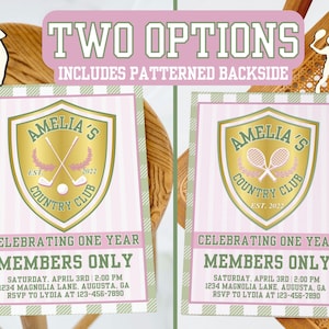 Let&#39;s Partee Invite, Girls Golf Invite, Girl&#39;s First Birthday, Country Club Birthday, Girl&#39;s Hole in One Invite, Tennis First Birthday