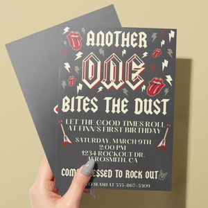 Another One Bites the Dust Birthday, Another One Bites the Dust Invitation, Rock and Roll First Birthday, Rock Theme First Birthday