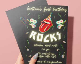 Another One Bites the Dust Birthday, Another One Bites the Dust Invitation, Rock and Roll First Birthday, Rock Theme First Birthday