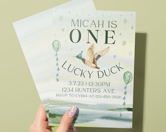 One Lucky Duck Birthday Invitation, Duck Hunting Theme Birthday Invite, One Lucky Duck Invite, Lucky Duck First Birthday Invite