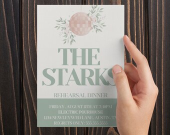 Rehearsal Dinner Invite, Modern Dinner Party Invite, Disco Wedding Invite, Disco Ball Invite, Cute Rehearsal Dinner Invitation