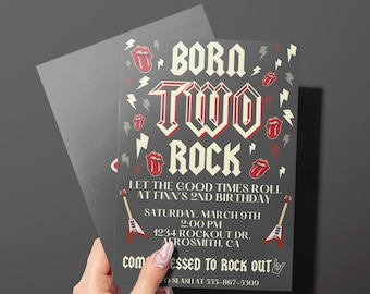 Born Two Rock Birthday, Born 2 Rock Invitation, Rock and Roll 2nd Birthday, Rock and Roll Theme Birthday, Two Rocks Invite