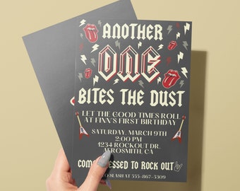 Another One Bites the Dust Birthday, Another One Bites the Dust Invitation, Rock and Roll First Birthday, Rock Theme First Birthday