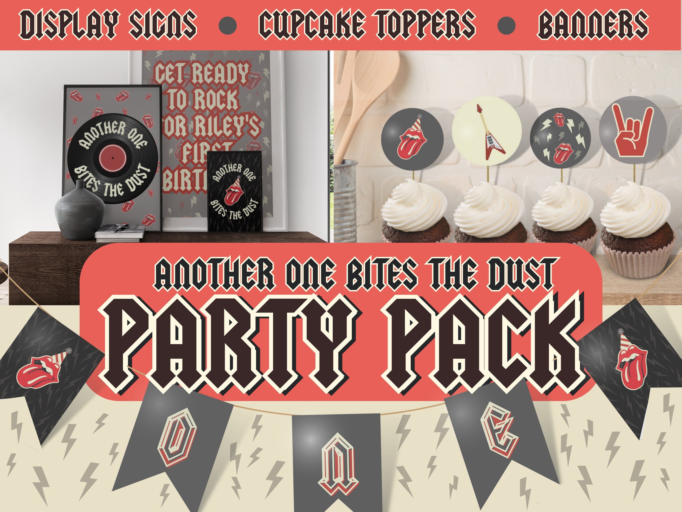 Another One Bites The Dust banner 16 inches |Rock n Roll 1st birthday Party  Notorious One Birthday Queen Theme First Birthday 90s Birthday