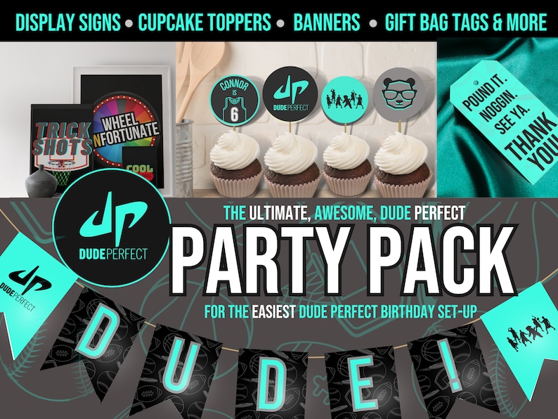 Dude Perfect Party Bundle, Dude Perfect Signs, Dude Perfect Party Pack, Dude Perfect Party Decor, Dude Perfect Invitation, Dude Perfect image 1