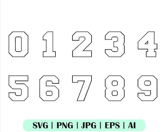 Jersey Zahlen Svg, Sport Zahlen Svg, Zahlen Clipart, Silhouette Maschine, Plotterdatei, Digital Download, SportZahlen Png, Cricut