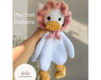 Patrón de crochet Lovey anudado con gorro y pato