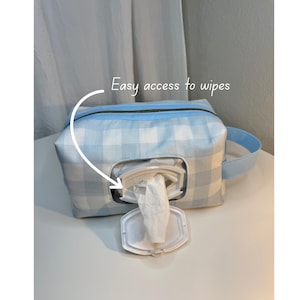 Blue Gingham Diaper & Wipe Pouch: Portable Baby Essentials Organizer