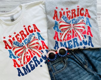 Patriotic Bow Graphic Tee, 4th of July T-Shirt