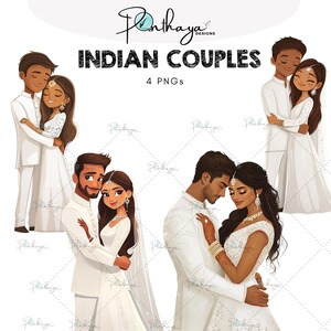 Illustration png d'un couple indien pour faire-part de mariage et panneau de bienvenue