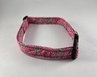 Pink Roses Large Dog Collar