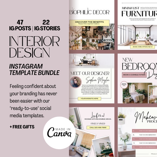 Interior Design - Podcast Canva Templates - Instant Download, Customizable Social Media Posts and Story - Reels, Insta posts, insta icons