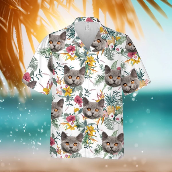 Custom Cat Hawaiian Shirt, Gift for Cat Owner, Vacation Pet Face Shirt, Hawaii Style Custom Shirt, Gift for Pet Owner, Dog Face Shirt HTSH2