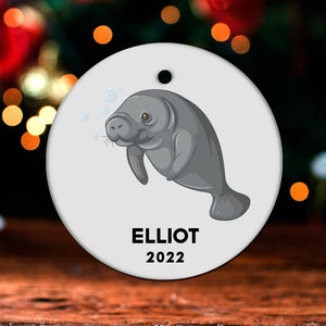 Manatee Christmas Ornament, Personalized Manatee Ornament, Manatee Gift, Manatee Christmas Tree Decor, Manatee Decoration, Present GO46