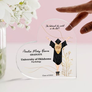 Placa acrílica de graduación, regalo de graduación personalizado, regalo de graduación de la escuela secundaria, placa acrílica del corazón, regalo de graduación universitaria ACPG1