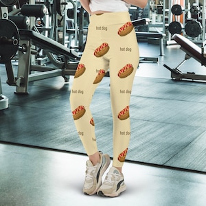 Hot Dog Leggings, Hot Dog Sports Clothing, Hot Dog Gift, Hot Dog Costume, Yoga Pants, Athletic Gym, Hot Dog Activewear EG26