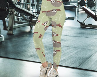 Sloth Leggings, Sloth Sports Clothing, Sloth Gift, Sloth Costume, Yoga Pants, Athletic Gym, Sloth Activewear EG42