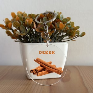 Cinnamon Keychain, Custom Acrylic Cinnamon Keychain, Cinnamon Gift, gift for Her, Gift for Him, Christmas Gift, Cinnamon lover GK148