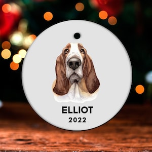 Basset Hound Christmas Ornament, Personalized Basset Hound Ornament, Basset Hound Gift, Basset Hound Christmas Tree Decor GO396