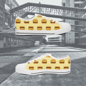 Cheeseburger Canvas Shoes, Low Top Canvas Shoe, Cheeseburger Gift, Cheeseburger Themed, Cheeseburger Footwear, Cheeseburger Print LCS26