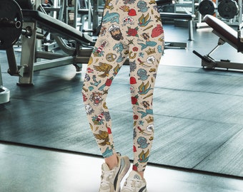 Leggings de tatuagem, roupas esportivas de tatuagem, presente de tatuagem, fantasia de tatuagem, calças de ioga, academia atlética, roupas esportivas de tatuagem eg47