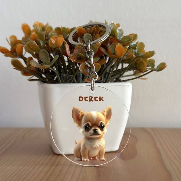 Porte-clés Chihuahua, Porte-clés Chihuahua acrylique personnalisé, Cadeau Chihuahua, cadeau pour elle, Cadeau pour lui, Cadeau de Noël, Amoureux de Chihuahua GK141