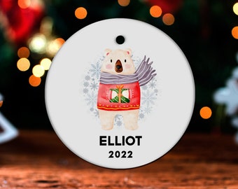 Polar Bear Christmas Ornament, Personalized Polar Bear Ornament, Polar Bear Gift, Polar Bear Christmas Tree Decor, Bear Decoration GO123