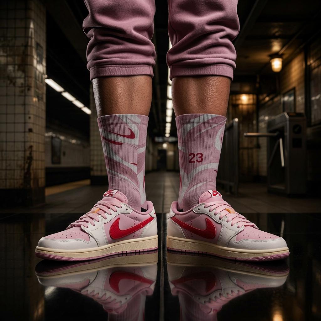 Travis Scott Inspired Crew Socks: Sail Tropical Pink Design