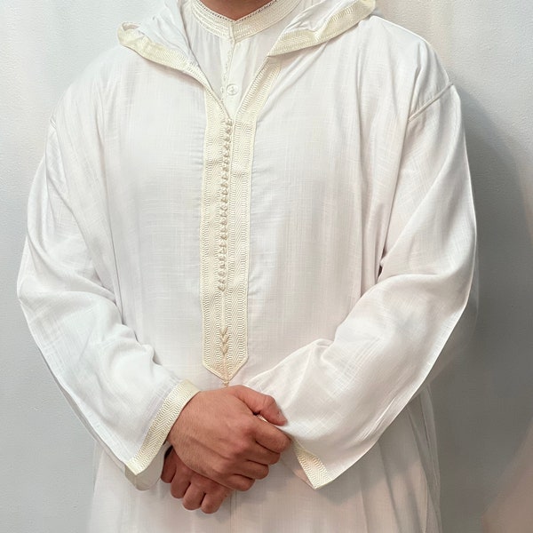 Chilaba marroquí con capucha de lino ligero