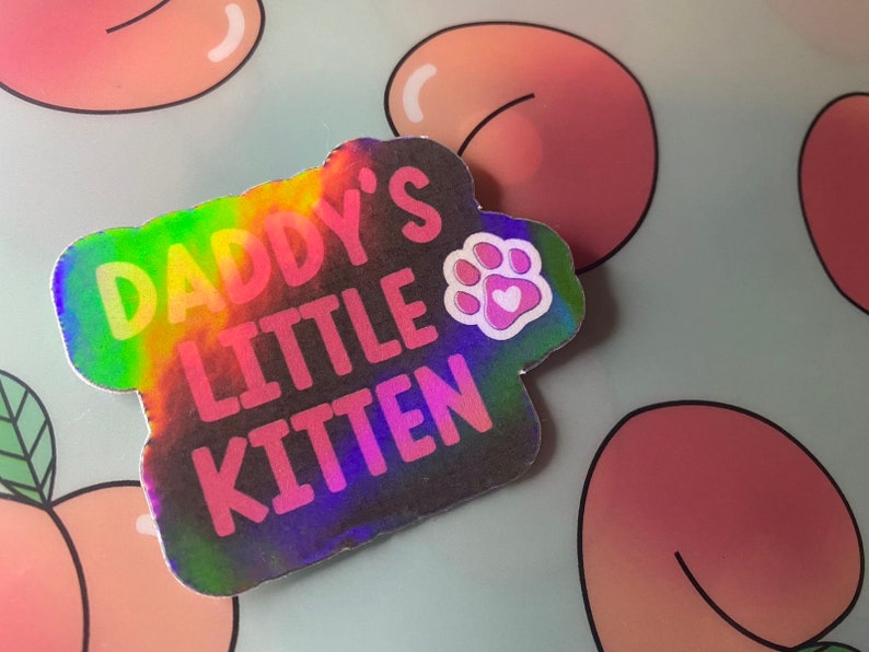 Daddys Little Kitten Holographic Sticker - Etsy