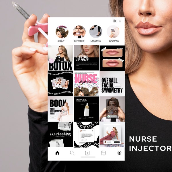 Botox & Filler Instagram Templates: Medspa Social Media (CANVA) Pink and Black