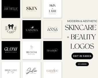 31 Beauty Logos: Skincare & Esthetician Branding Kit (Editable Canva Template)